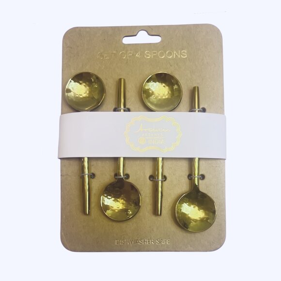 NEW Set of 4 Artistic Accents Hammered Gold Texture Small Spoons - Gold - Picture 1 of 2
